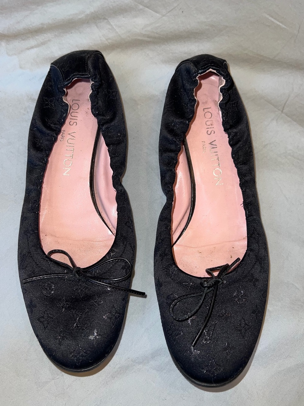 Louis Vuitton Black Monogram Ballet Flats with Pink Insole